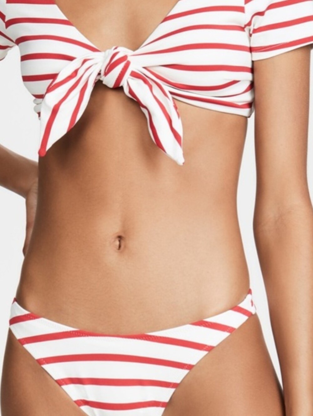 Solid & Striped Red White Striped Tie Front Bikini Top And Bottom Size S